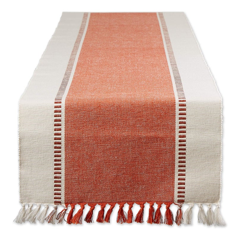 DII Dobby Stripe Woven Table Runner, 13x72 (13x77.5, Fringe Included), Burnt Orange - Image 1